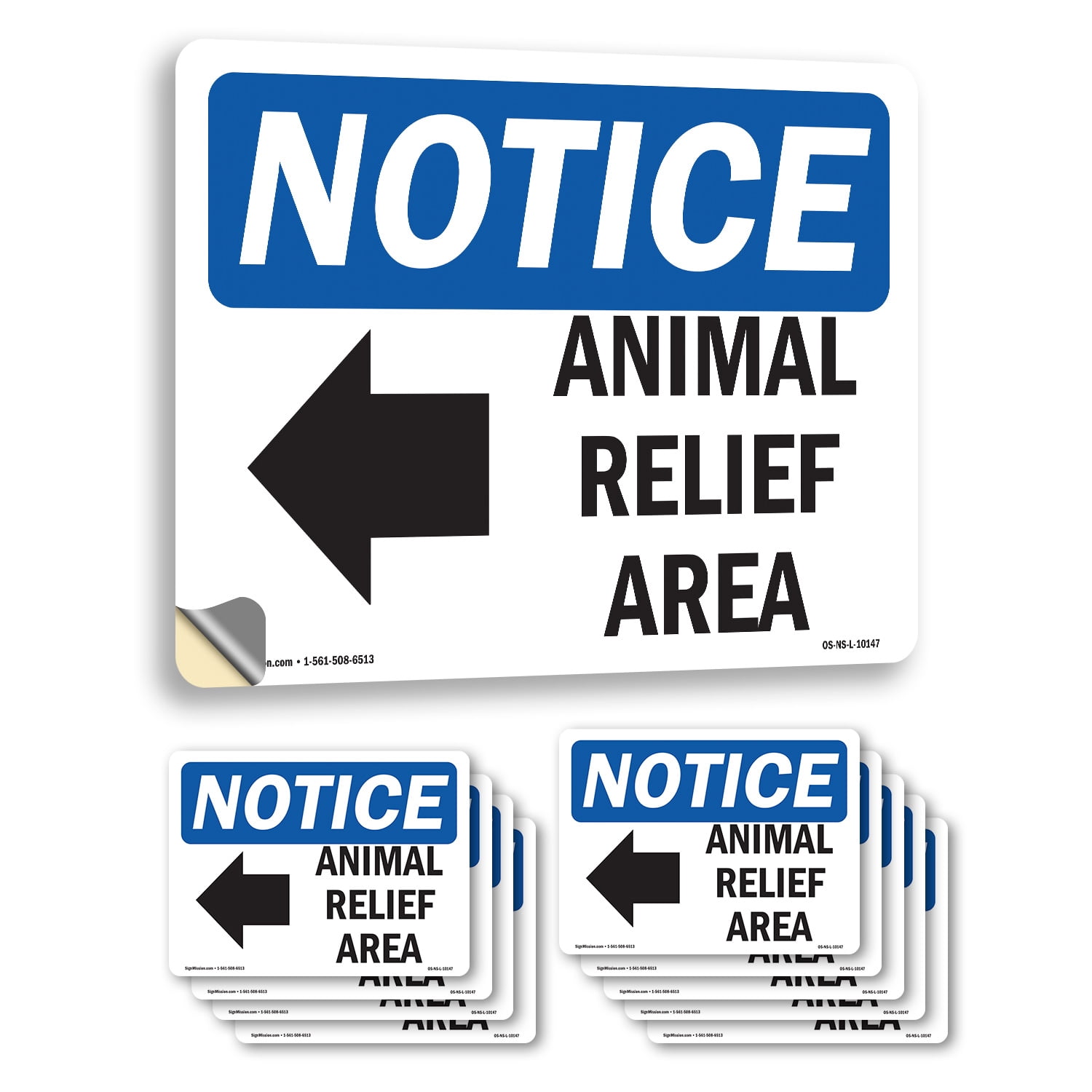 Animal Relief Area [Left Arrow] With Symbol OSHA Notice Vinyl Decal ...