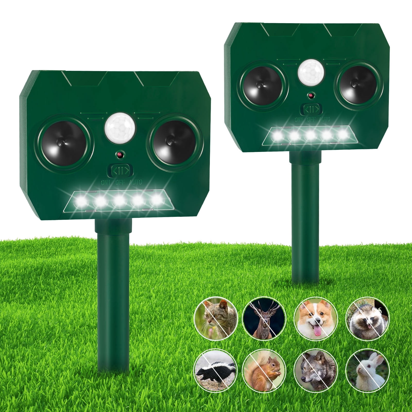 JahyEelc Animal Repellent,2 pack Outdoor Ultrasonic Solar Device Motion Sensor Loud Sound Waterproof - Effective Animal Deterrent - Protect Your Property