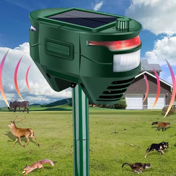 Animal Repeller Outdoor, Solar Powered Motion Sensor Pest Deterrent with Ultrasonic Sound and LED Flashing Light, Waterproof Garden Yard Farm Protection