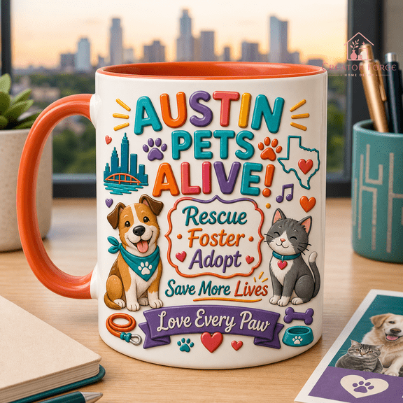 Animal Rescue Ceramic Mug, Austin Pets Adoption Gift for Pet Lovers