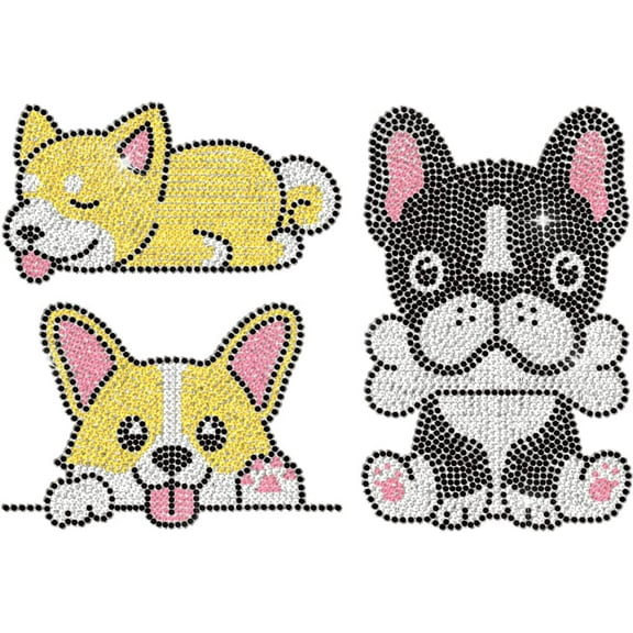 Animal Rhinestone Iron on Transfer Corgi and French Bulldog Bling Diamond Hotfix Patches for Clothes Large Iron On Sequin Applique for Jeans Jacket Caps Bag T-Shirts Shoes DIY Decor