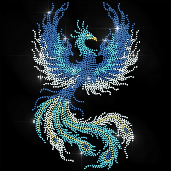 Animal Rhinestone Iron on Transfer Blue Phoenix Bling Diamond Hotfix Patches
