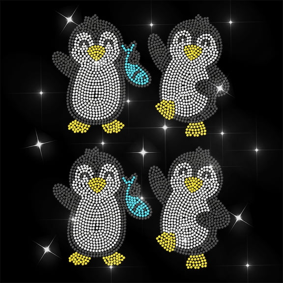 Animal Rhinestone Iron on Transfer Penguin Bling Diamond Hotfix Patches