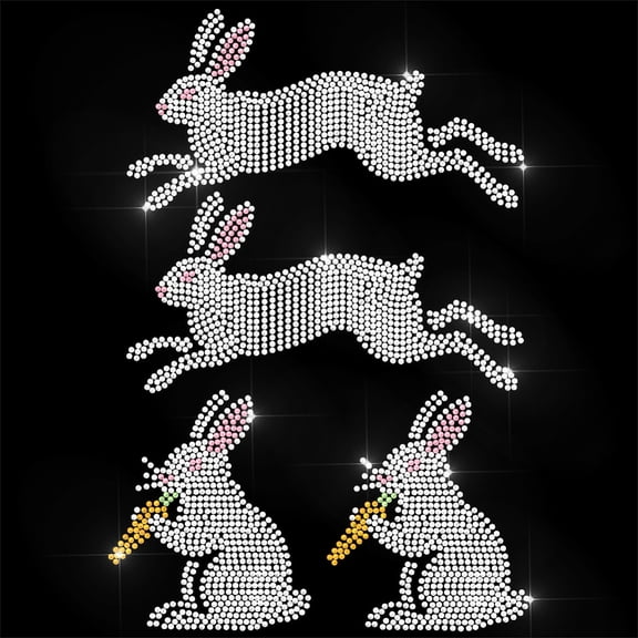 Animal Rhinestone Iron on Transfer Rabbit Bling Diamond Hotfix Patches for Clothes 11.6"x8.2" Large Iron On Sequin Applique