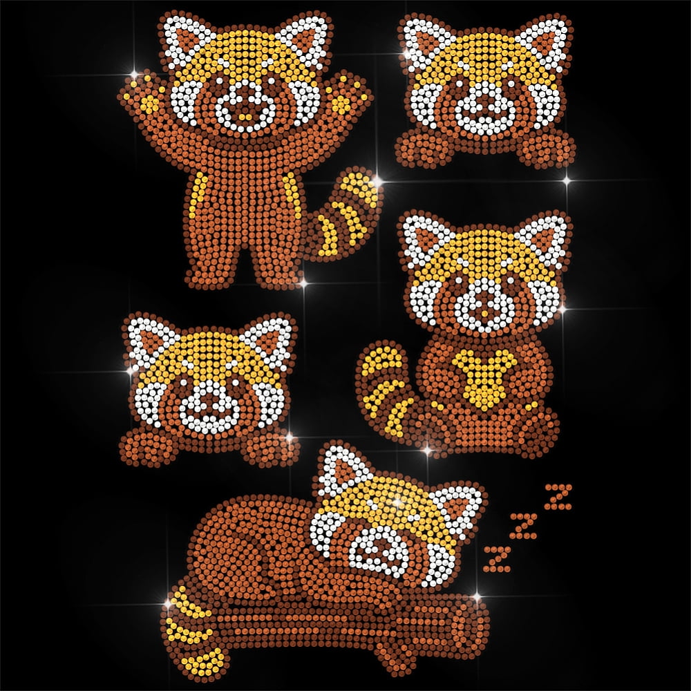 Animal Rhinestone Iron on Transfer Red Cartoon Panda Bling Diamond ...