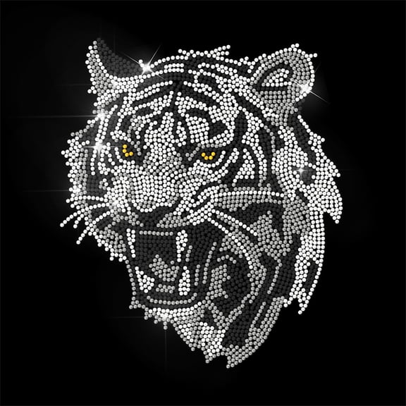 Animal Rhinestone Iron on Transfer White Tiger Bling Diamond Hotfix Patches for Clothes 11.6"x8.2" Large Iron On Sequin Applique for Jeans Jacket