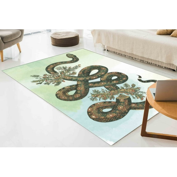 Animal Rug, Snake Rug, Floral Snake Illustration Rugs, Non-Slip Carpet Rug, Abstract Snake Rugs, Area Rugs, Easy to Clean Rugs, Large Rug, 3.3'x6.5' - 100x200 cm