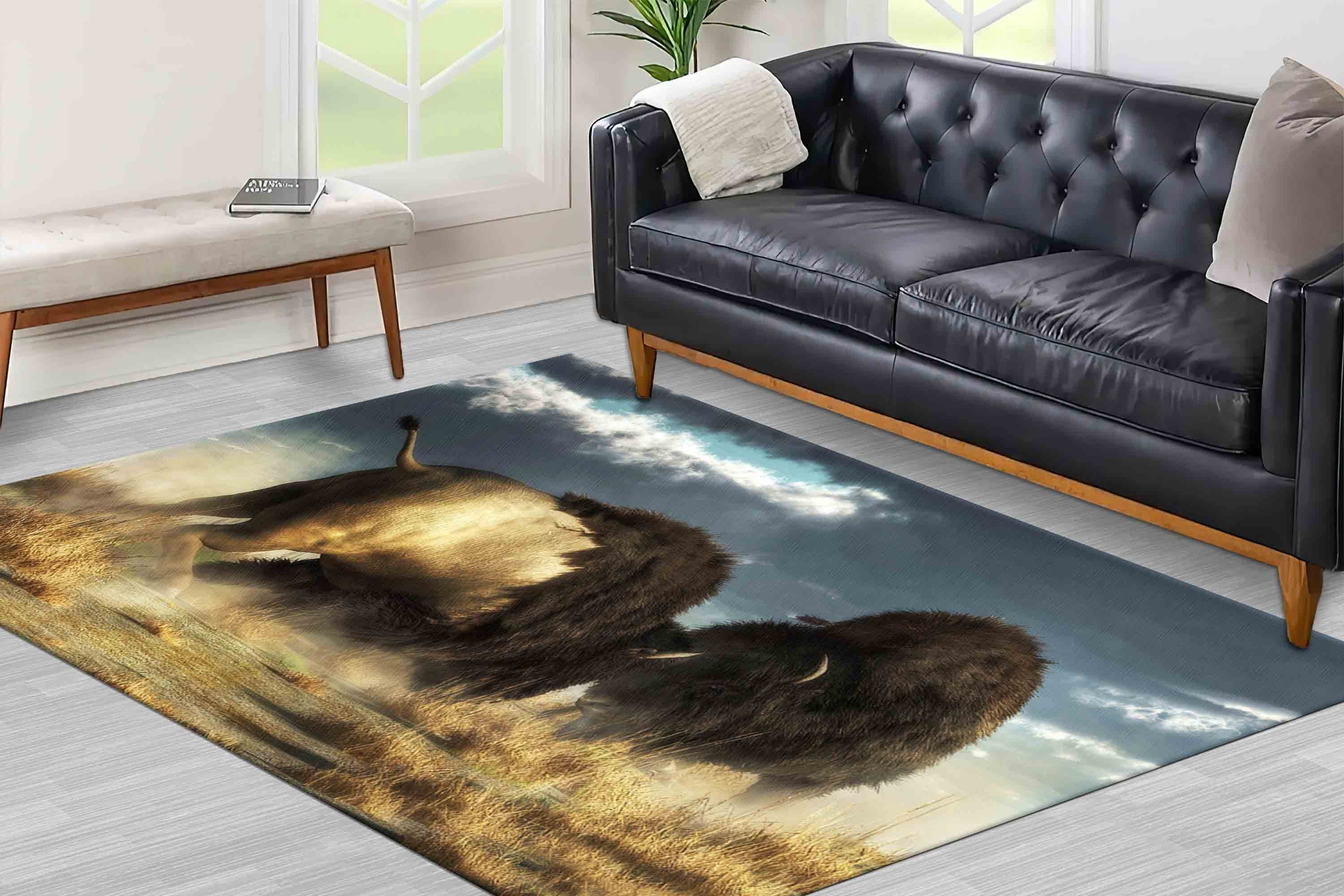 Fake Buffalo Rug Animal Rugs, Bison Fight Rugs, American Buffalo Rugs, Indoor Rugs, Step ...