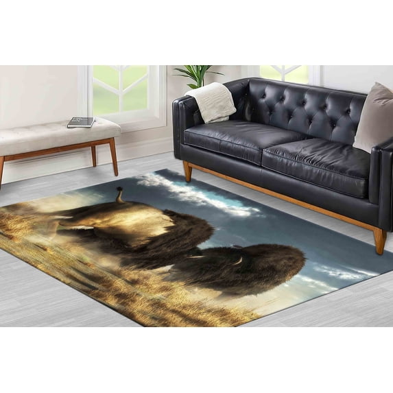 Animal Rugs, Bison Fight Rugs, American Buffalo Rugs, Indoor Rugs, Step Rugs, Farmhouse Rug, Salon Rugs, Popular Rugs, Bedroom Rug, Loft Rug, 3.3'x5' - 100x150 cm