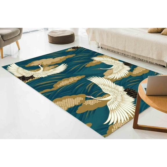 Animal Rugs, Japanese Rug, Salon Rug, Personalized Gifts Rugs, Japanese Art Crane Birds Rugs, Abstract Rug, Anti-Slip Carpet Rug, 3.9'x5.9' - 120x180 cm