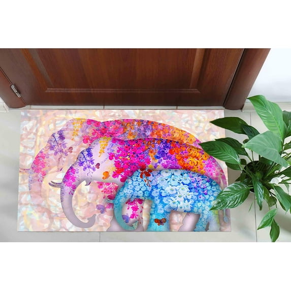 Animal Rugs, Kitchen Rug, Colorful Rugs, Accent Rugs, Personalizeds Rugs, Bedroom Rug, Animal Rug, Floral Three Elephants Rugs, Soft Rugs, 1.7'x2.3' - 50x70 cm