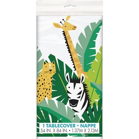 Animal Safari Birthday Plastic Party Tablecloth, 84 Inch x 54 Inch