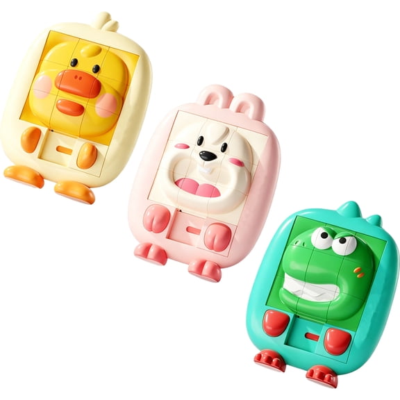 Animal Series Sliding Puzzle Green Dinosaur Toy for Kids Smooth Sliding Tiles Educational STEM Learning Game Portable Travel Activity Ages 3-8 Home Classroom Playtime,Green