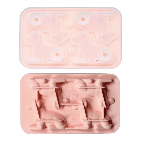 Animal Shape 3D Silicone Ice Mold with Funnel Lid, Whiskey Ice Ball Tray, Cocktail Ice Mold for Brandy and Drinks,Pink