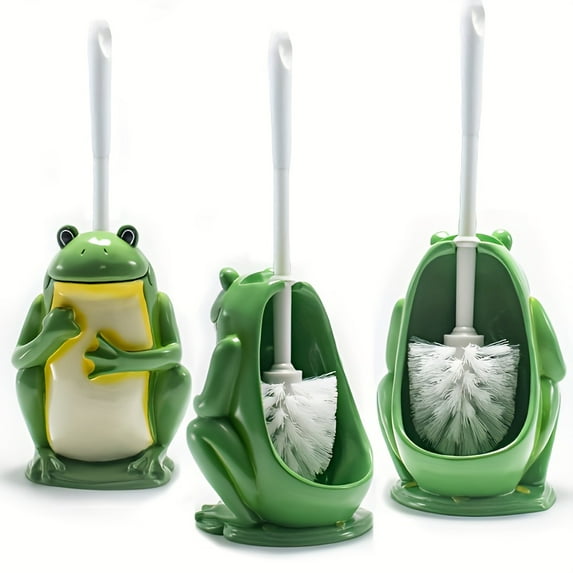 Animal Shape Toilet Brush with Holder, Compact Drip-Proof Plastic Handle & Resin Base for Easy Storage, Space Saving Bathroom Accessory
