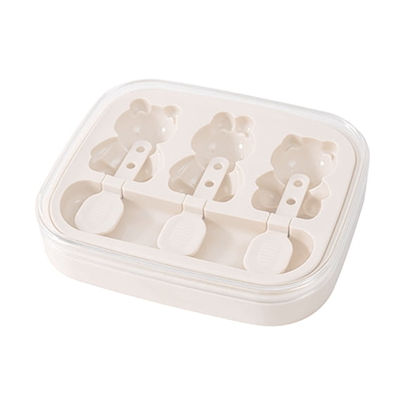 Animal Shaped Silicone Maker with Lid and Sticks for Kids Bear Rabbit Cat Easy Release Reusable Summer White