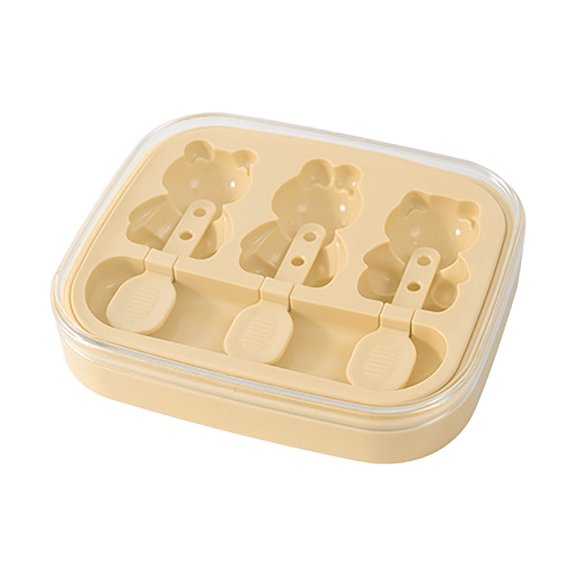 Animal Shaped Silicone Popsicle Maker with Lid and Sticks for Kids Bear Rabbit Cat Easy Release Reusable Summer Yellow
