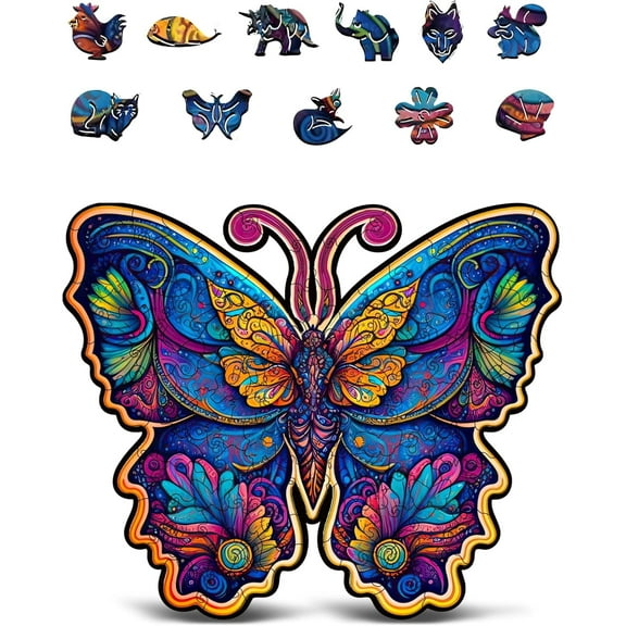 CRAFTHUB Animal Shaped Wooden Puzzles for Adults – A3 Galaxy Butterfly with 121 Pieces – Jigsaw Puzzle with Unique Shapes – Family Games for Kids and Adults – 10.8" x 9"