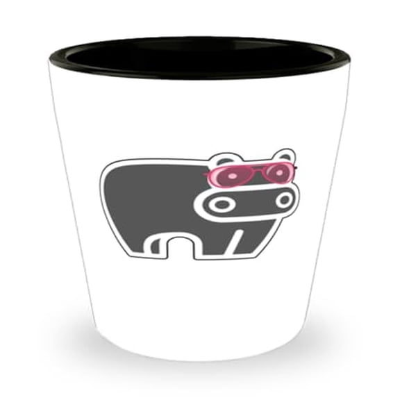 Animal Shot Glass, Hippo Wearing Glasses, Wildlife Humor Gift, Mini Glassware, 1.5oz Cup