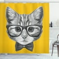 thumbnail image 1 of Animal Shower Curtain, Sketchy Hand Drawn Design Baby Hipster Cat Cute Kitten with Glasses Image Print, Fabric Bathroom Set with Hooks, 69W X 70L Inches, Grey Mustard, by Ambesonne, 1 of 2