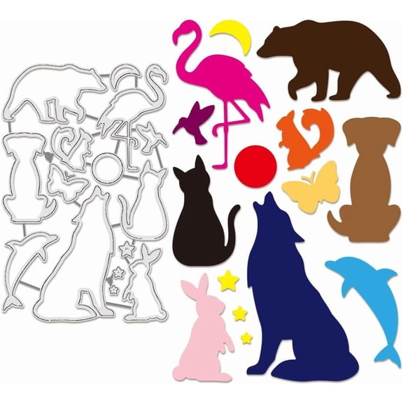 Animal Silhouette Carbon Steel Cutting Dies Dogs Cats Pattern Embossing Stencils Template for Making Photo Decorative Paper Scrapbooking 0.08cm Thick Metal Stainless Steel Color