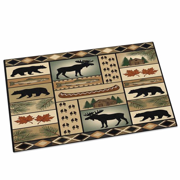 Animal Silhouette Patchwork Door Mat 16x24 Inch Country Forest Farmhouse Bear Fish Footprints Entryway Rug with Non-Slip Rubber, Front Door Mat Indoor Floor Mats for Living Room Bathroom Bedroom