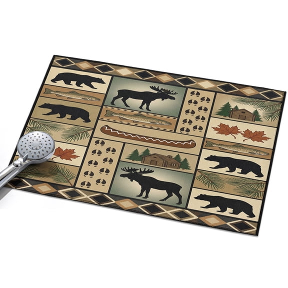 Animal Silhouette Patchwork Washable Area Rug 2 x 3 ft Country Forest Farmhouse Bear Fish Footprints, Soft Non Slip Rugs Stain Repellent Indoor Felt Carpet for Living Dining Room Bedroom Home Office