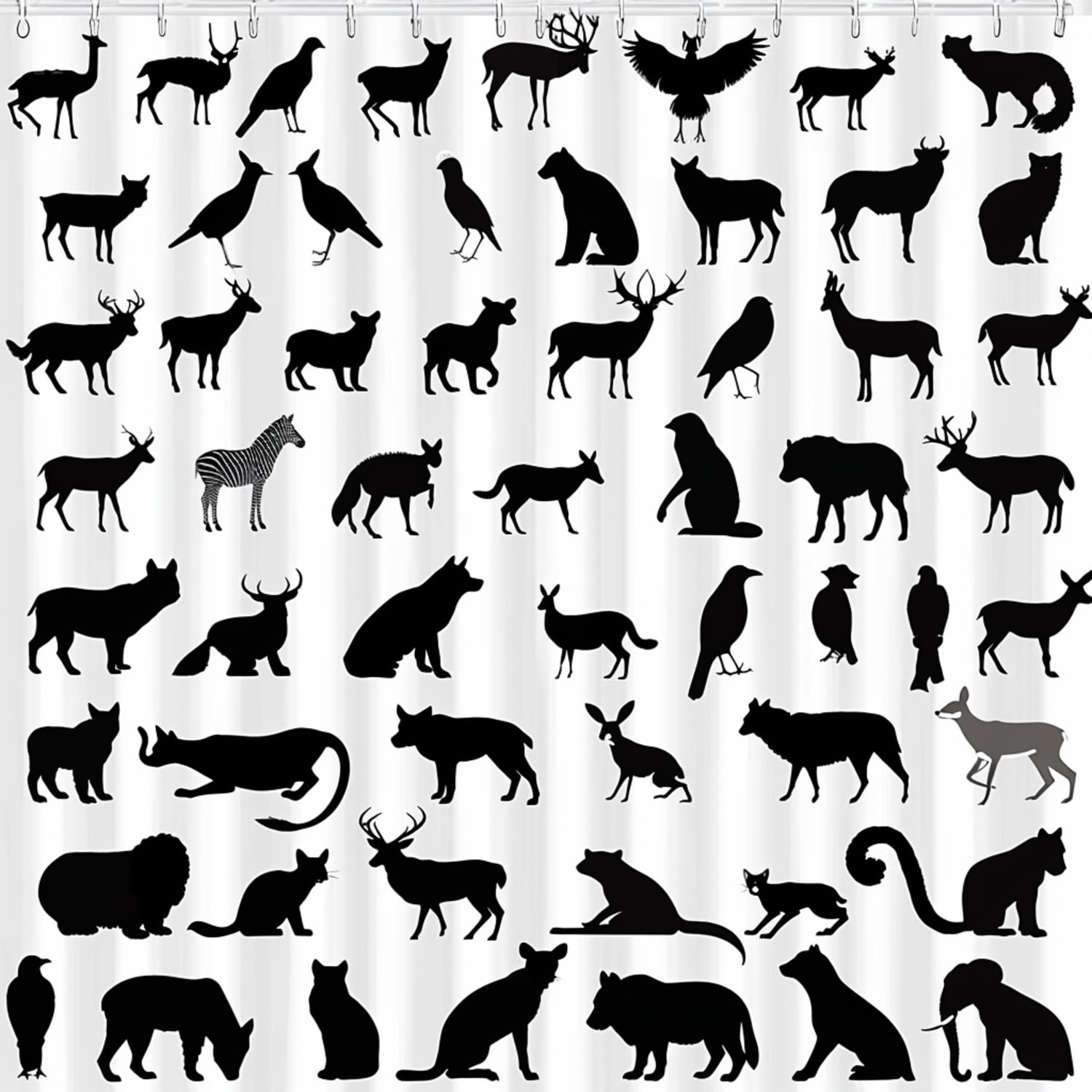 Animal Silhouette Shower Curtain Birds Cats Dogs Deer Foxes Wolves