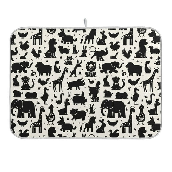 Animal Silhouettes Dish Drying Mat 16x18 Absorbent Microfiber Draining Rack Pad for Kitchen Counter Sink