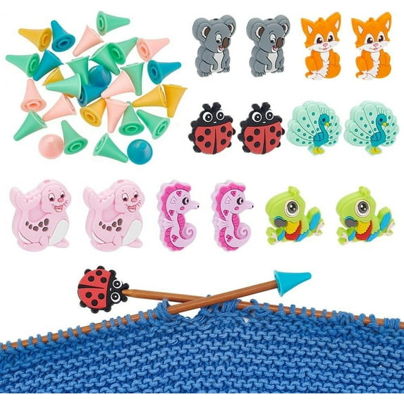 Animal Silicone Knitting Needle Stoppers Knitting Needle Point Protectors for Knitting Needles Crocheting Projects Mixed Color