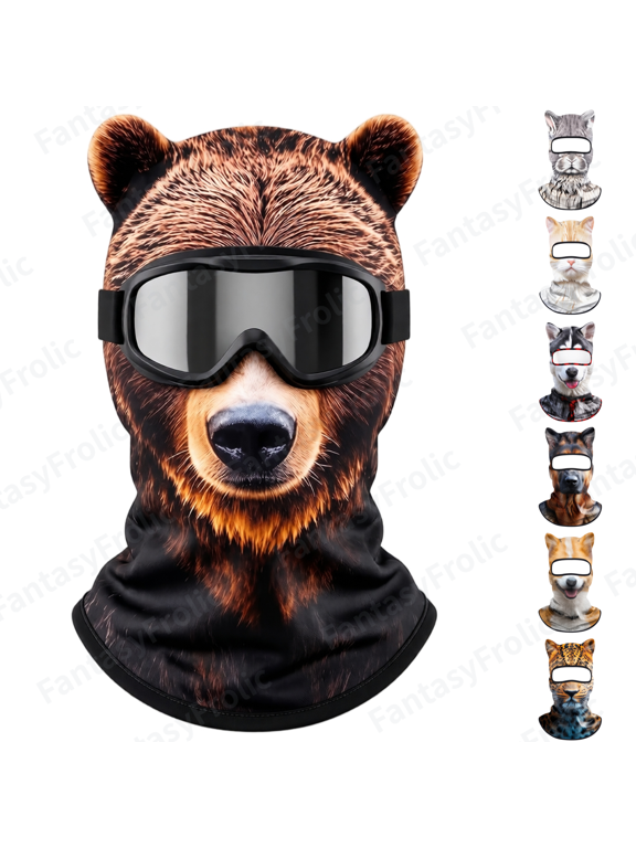 Animal Ski Masks With Ears Funny Windproof Mask Skiing And Cycling Balaclava Novelty Bear Balaclava Semi Dull Polyester Stretch Hood Helmet Compatible For Ski Riding Hiking Rave And Themed Party,G