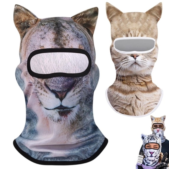 Animal Ski Masks Funny Winter 3D Print Cat Feral Face Balaclava with ...