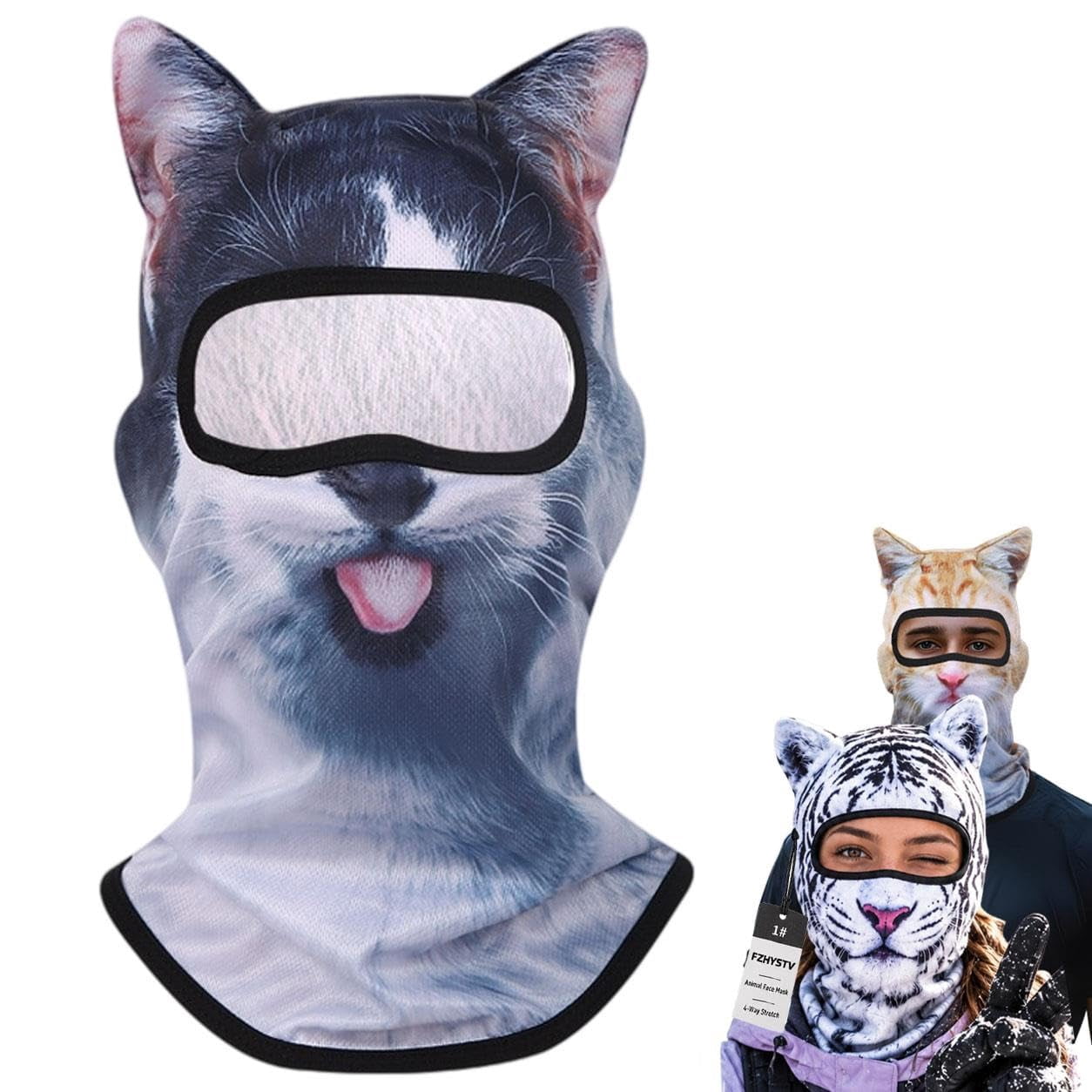 Animal Ski Masks Funny Winter 3D Print Cat Feral Face Balaclava with ...