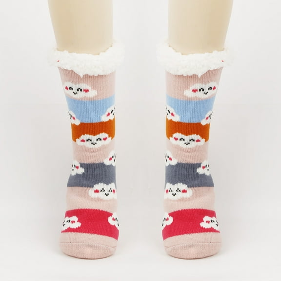 Animal Slipper Socks for Girls Women Indoor Shoes With Grippers Winter Warm Thick Plush Lining Non Slip Long Boots Furry Home Socks