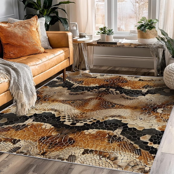 Animal Snake Skin Area Rugs, Python Pattern Carpet, Washable Non Slip Low Pile Soft Rug for Bedroom Living Room Decor Mat 5ftx8ft