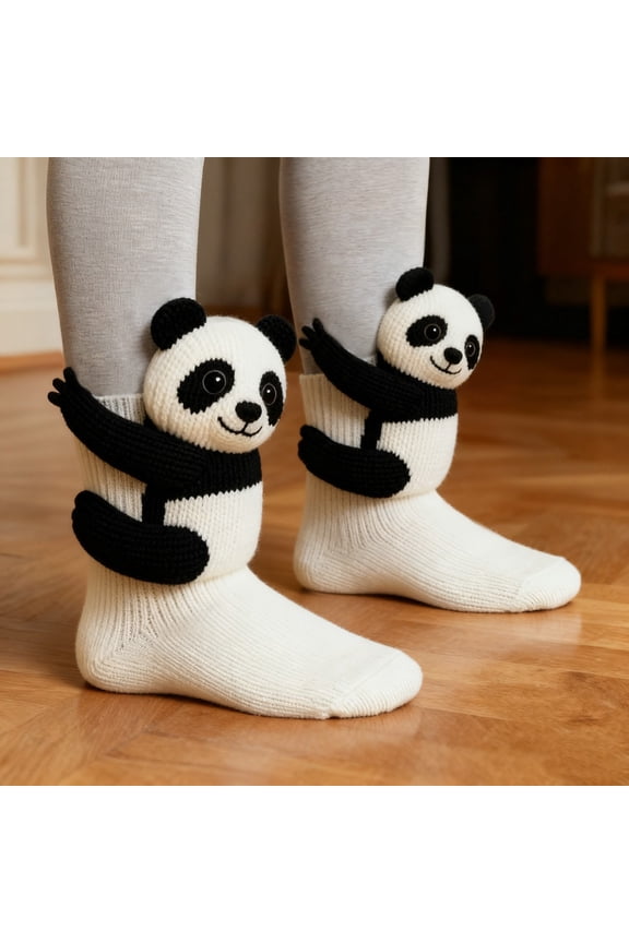 Animal Socks, 3D Knit Animal Socks, Cute Plush Animals Hug Sock, Long Stocking Sock for Christmas Gifts Panda