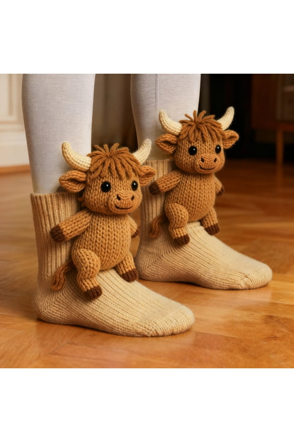 Animal Socks, 3D Knit Animal Socks, Cute Plush Animals Hug Sock, Long Stocking Sock for Christmas Gifts Yak