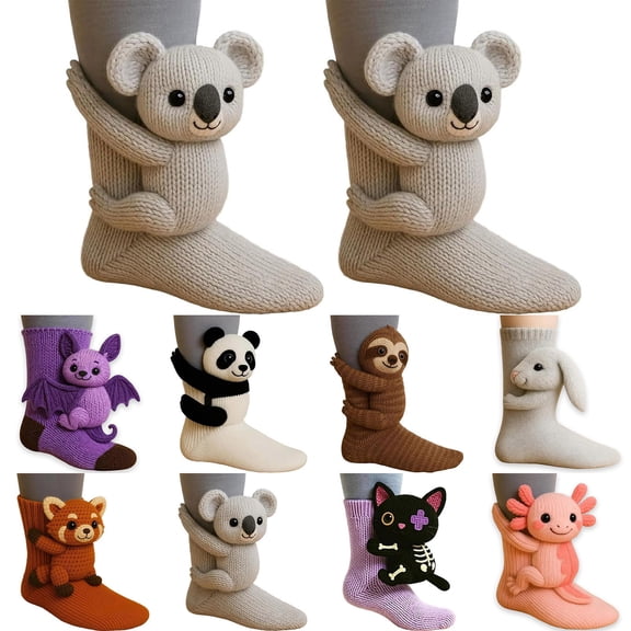 Animal Socks 3D Knit Animal Socks Novelty Animal Hug Sock Hand Crocheted Warm Socks Funny Christmas Compression Socks Gifts for Women Fuzzy Socks for Women F