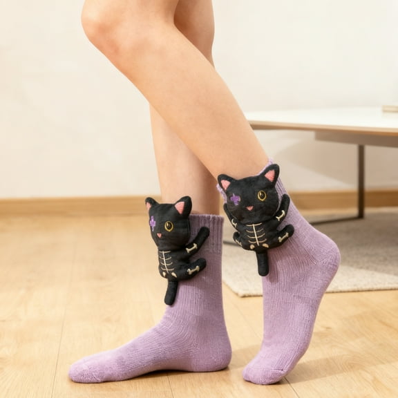 Animal Socks, Sloth Socks 3D Knit Animal Sock for Women, Double-Layer Cotton Funny Christmas Hugging Sock, Winter Socks (Cat #670)