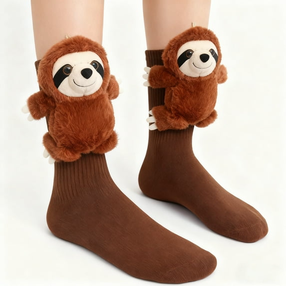 Animal Socks, Sloth Socks 3D Knit Animal Sock for Women, Double-Layer Cotton Funny Christmas Hugging Sock, Winter Socks (Sloth #677)
