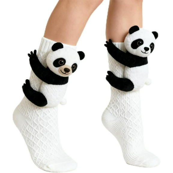 Animal Socks, Sloth Socks 3D Knit Animal Sock for Women, Double-Layer Cotton Funny Christmas Hugging Socks (Panda)