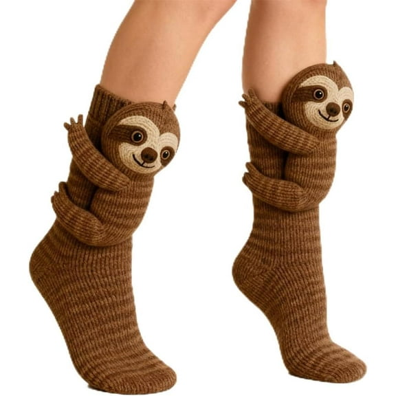 Animal Socks, Sloth Socks 3D Knit Animal Sock for Women, Double-Layer Cotton Funny Christmas Hugging Socks (Sloth)
