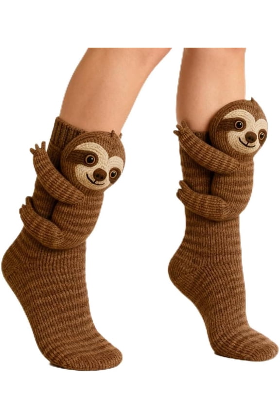 , Sloth Socks 3D Knit Animal Sock for Women, Double-Layer Cotton Funny Christmas Hugging Socks (Sloth)