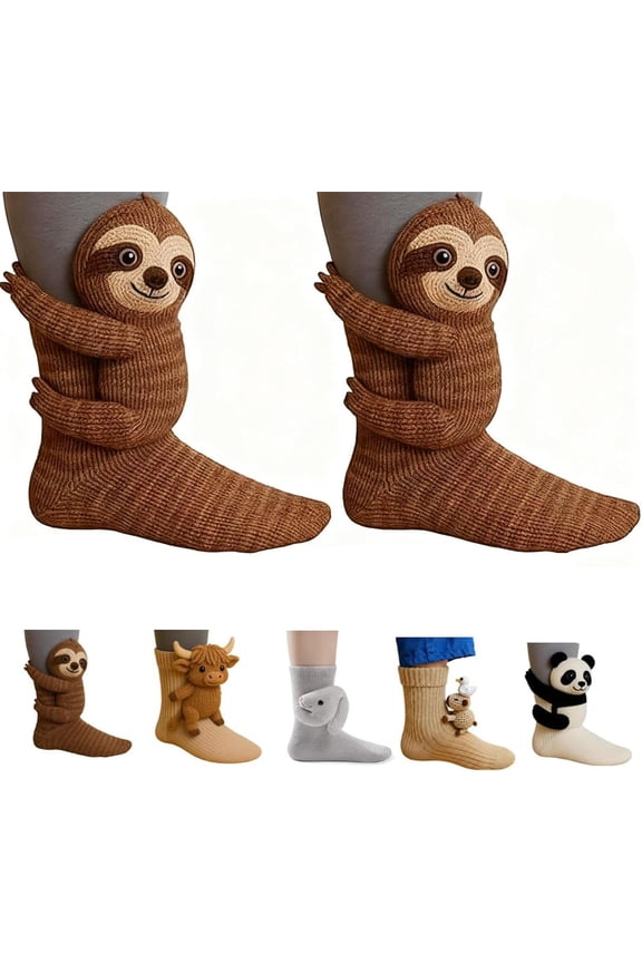 for Women,3D Knit Funny Hug Sloth Striking Animal Aocks for Kids,Hand Soft Breathable Cotton Socks (Sloth)