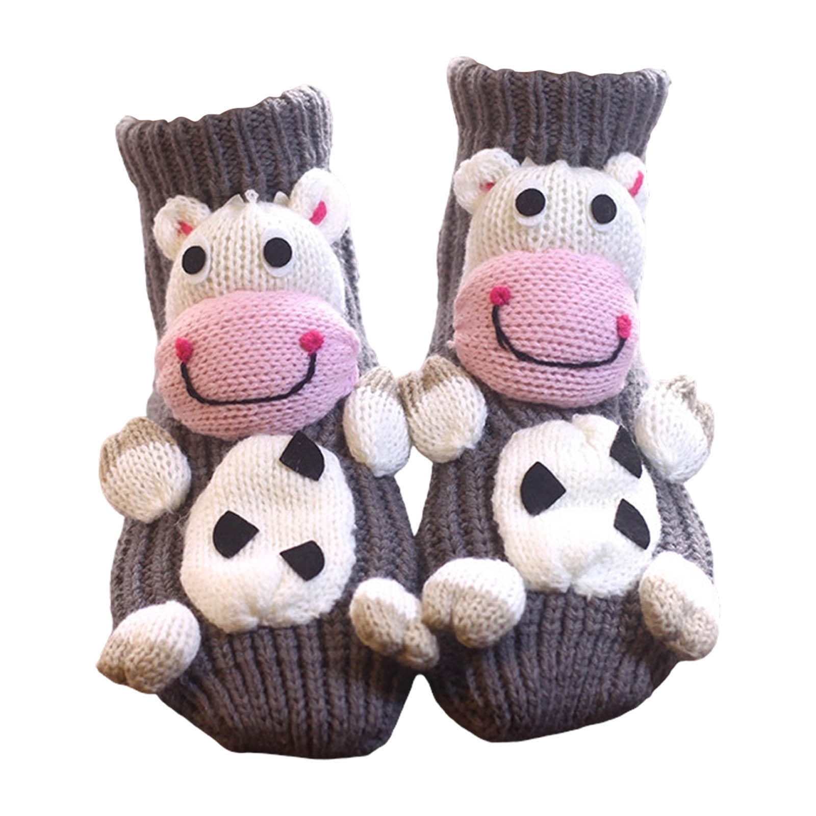 Animal Socks for Women Funny Animal Hug Sock Hand Crocheted Warm Christmas Socks Long Stocking Stuffers Sock (Highland Cow, 4 Pair)