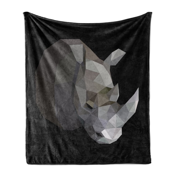 Animal Soft Flannel Fleece Blanket, Animal with an Angular Design on Dark Toned Background Abstract Illustration, Cozy Plush for Indoor and Outdoor Use, 70" x 90", Grey Charcoal Grey, by Ambesonne