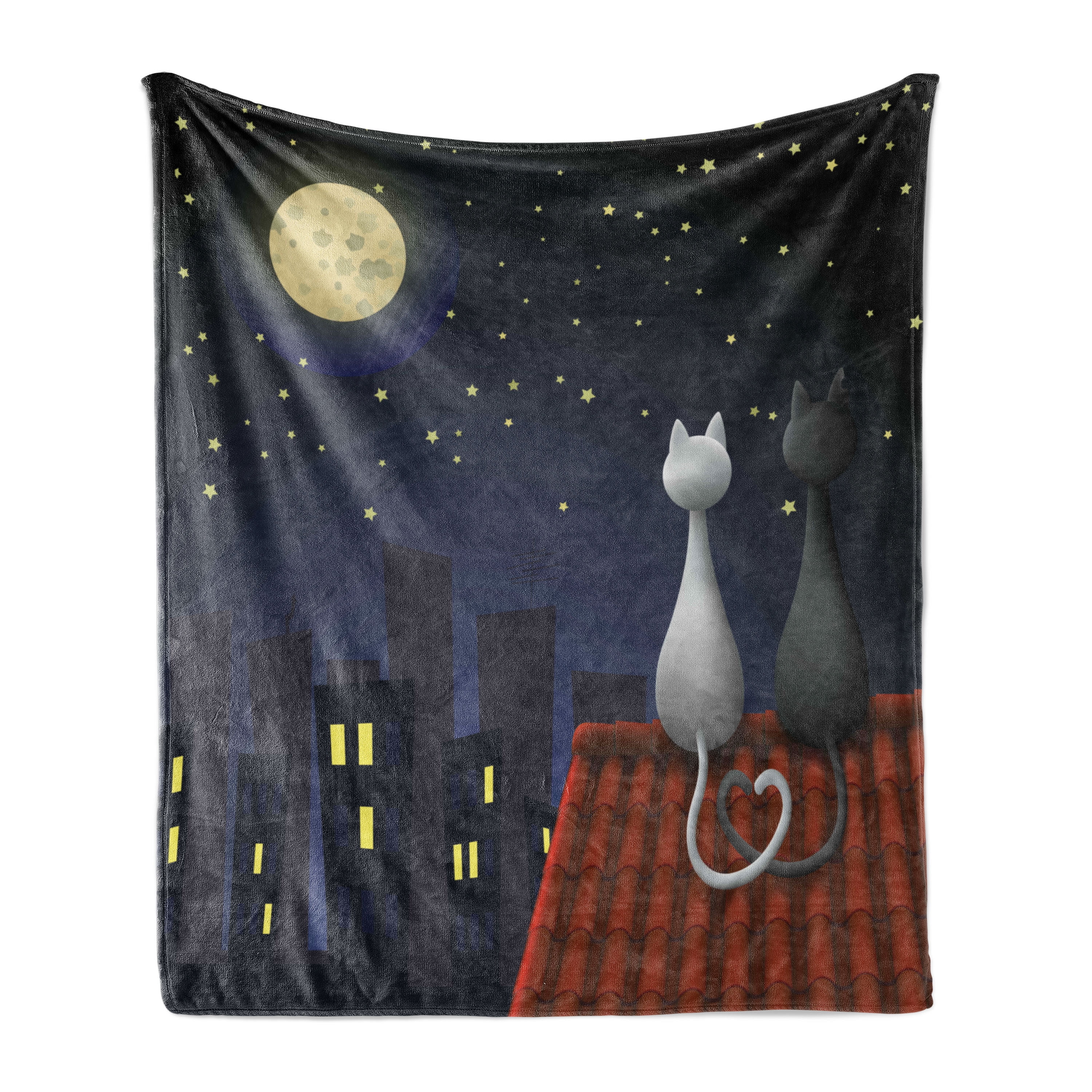 Animal Soft Flannel Fleece Blanket Cats on the Roof Couple Valentines Animal Kitten Kitty Night Full Moon Starry Sky Cozy Plush for Indoor and Outdoor Use 50 x 60