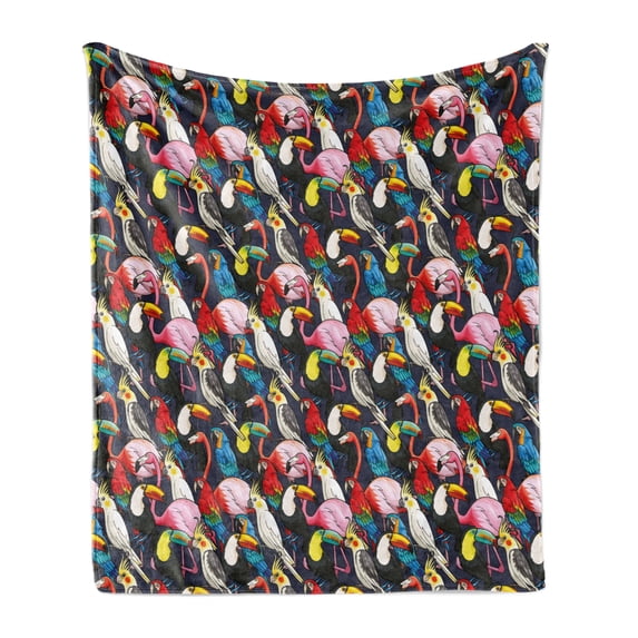 Animal Soft Flannel Fleece Blanket, Colorful Exotic Birds Cockatoo Flamingo Macaw Parrot Toucan Tropic Wildlife Artwork, Cozy Plush for Indoor and Outdoor Use, 60" x 80", Multicolor, by Ambesonne