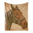 thumbnail image 1 of Animal Soft Flannel Fleece Blanket, Engraving Illustration of Detailed Hand Drawn Horse Head Retro Style Image, Cozy Plush for Indoor and Outdoor Use, 70" x 90", Brown and Sand Brown, by Ambesonne, 1 of 5