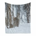 thumbnail image 1 of Animal Soft Flannel Fleece Blanket, European Lynx Snowy Cold Forest Norway Nordic Country Wildlife Apex Predator, Cozy Plush for Indoor and Outdoor Use, 70" x 90", Pale Brown White, by Ambesonne, 1 of 6